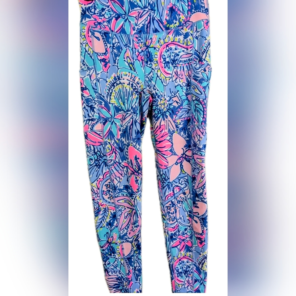 Lilly Pulitzer Luxletic Blue and Pink Leggings - Picture 2 of 5